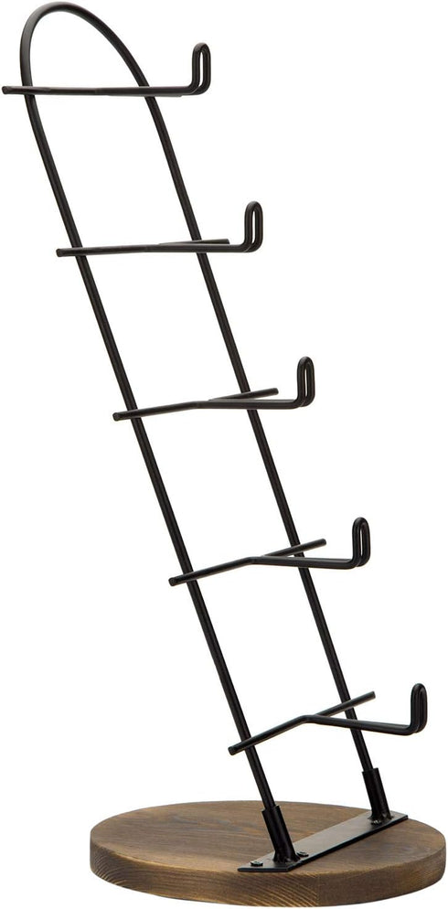 MyGift 5 Tier Black Metal Sunglasses Display Stand Rack Jewelry Organizer Holder for Sunglasses, Eyewear, Glasses with Round Burnt Wood Base...