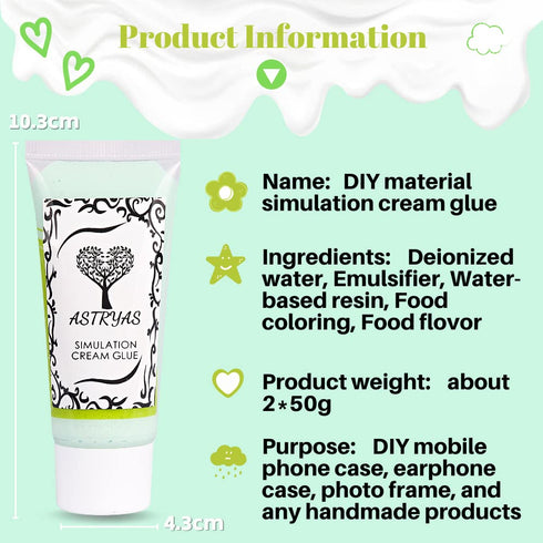 ASTRYAS Simulation Fake Whipped Cream Glue, 2PCS Decoden Cream Clay Glue Silicone Cream Adhesive Ket with 2 Plastic Decorating Mouth, Charm Craft ...