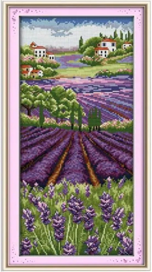 Lavender Champaign Stamped Cross Stitch Kits for Adults, Scenery Counted Pattern Needlepoint Kits Crafts Dimensions Cross-Stitch Stamped Kits Embr...