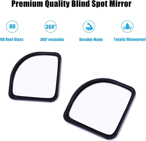 LivTee 2PCS Fan Blind Spot Mirror, HD Glass and ABS Housing Convex Wide Angle Rearview Mirror with Adjustable Stick for Universal Car, Black...