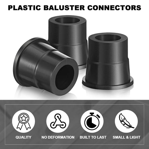 Plastic Baluster Connectors for 3/4" Od Round Balusters Black Baluster Adapter for Deck Handrails Balusters Stair Home House Indoor Outdoor(100 Pc...