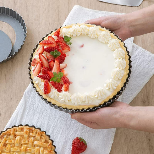 Tart Pan 10 Inch Tart Pan Carbon Steel Round Non-Stick Pan Quiche Pan with Removable Chassis for Mousse Cakes, Kitchen Reusable Baking Tool with A...