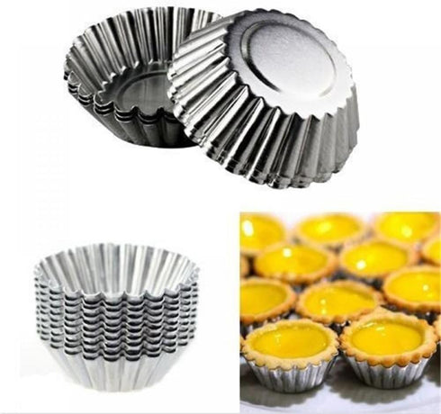 NNon-Stick Egg Tart Molds, Carbon Steel Mini Baking Cup, Reusable Baking Tinplate Round Muffin Cups, Cupcake Cake Muffin Mold Tin Pan for Pies, Ch...