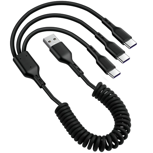 GELRHONR Retractable USB A to USB C Multi Charging Cable,Coiled 5A 3 in 1 Multiple USB C Y Splitter Fast Charging Cord,Compatible with Cell Phones...