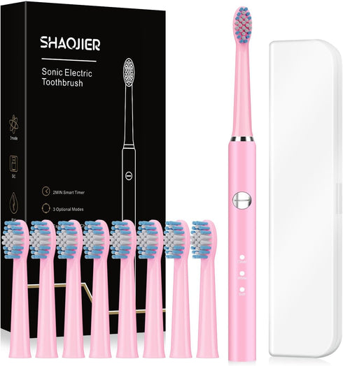 Electric Toothbrush, with 8 Replacement Brush Heads and 1 Travel Box,Sonic Toothbrush for Adults and Kids,Portable Rechargeable Toothbrush for Tra...