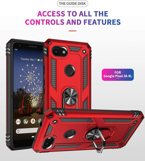 Military Grade Drop Impact for Google Pixel 3A XL Case 360 Metal Rotating Ring Kickstand Holder Magnetic Car Mount Armor Protection Shockproof for...