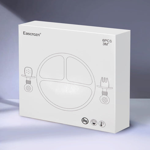 Silicone Baby Feeding Set, 2 Pack Divided Baby Plates with Suction, 2 Pack Spoons and Forks Set, BPA Free, Baby Led Weaning Supplies for Toddler U...