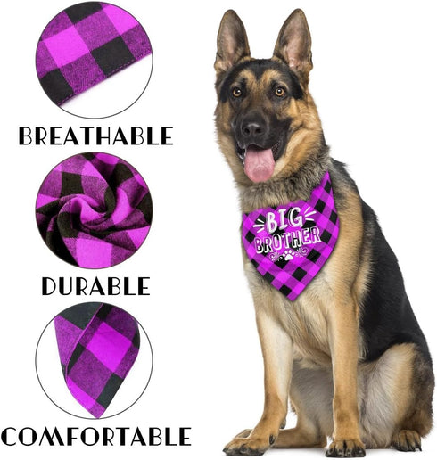 Dog Bandana, Big Brother Dog Bandana, Dog Scarf Plaid Printing, Dog Scarf Accessories, Dog Bandana Pet Scarf, Pet Plaid Scarf Gender Reveal Access...