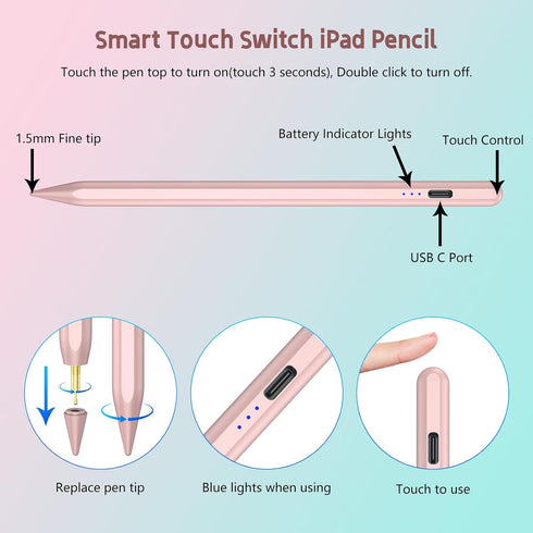 Stylus Pens for iPad 10th 9th Generation with Palm Rejection, Fast Charging for Apple Pencil 2nd Generation Compatible with iPad Pro 11''/iPad Pro...
