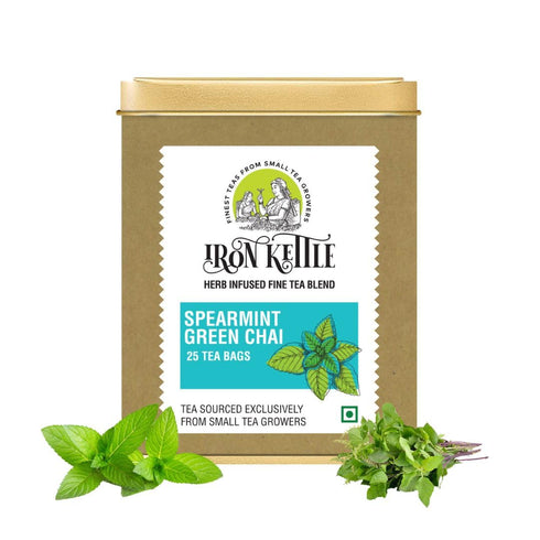 Iron Kettle Spearmint Green Tea | High Grown Green Tea bag blended with natural Spearmint & Peppermint leaves | Sourced exclusively from small tea...