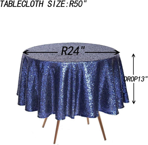 JYFLZQ Navy Blue Sequin Tablecloth - 50" Small Round Sparkly Glitter Metallic Table Cloths Table Cover Overly for Graduation, Retirement, Birthday...
