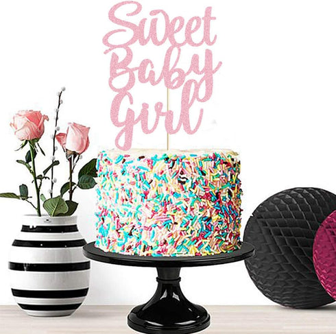 Sweet Baby Girl Cake Topper Rose Gold Glitter Girl Newborn Gender Reveal Cake Decor Cheers to Baby Show/Baby One Month/Hundred Days/Girl 1st Birth...
