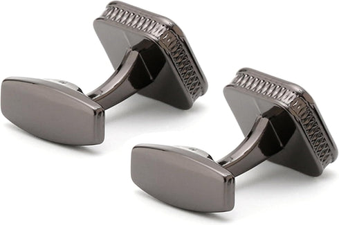 Classic Square Black/Blue Cufflinks for Men In Gift Case Handmade Silver/Black Tone Metal Men's Cufflinks Jewelry Set for Wedding Party Anniversar...