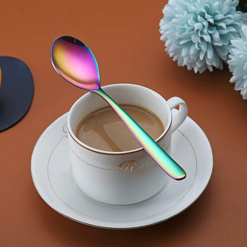 Rainbow Teaspoons, 6 Piece Spoons Silverware, Stainless Steel Small Spoons, Tea Spoons for Home, Kitchen or Restaurant, Dishwasher Safe (6.6 Inche...