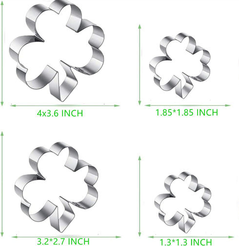 Clover Cookie Cutter Set, 4-Piece St. Patrick's Day Shamrock Cookie Cutter Set, Metal Irish Holiday Party Supplies 4'', 3.2'', 1.85'', 1.3'', Stai...