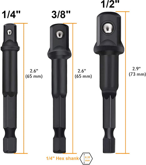 Impact Grade Socket Adapter Set, PTSLKHN 1/4, 3/8, and 1/2 Inch Socket Adapters, Chrome Vanadium Steel, Convenient Carry Box - Ideal for Impact Dr...