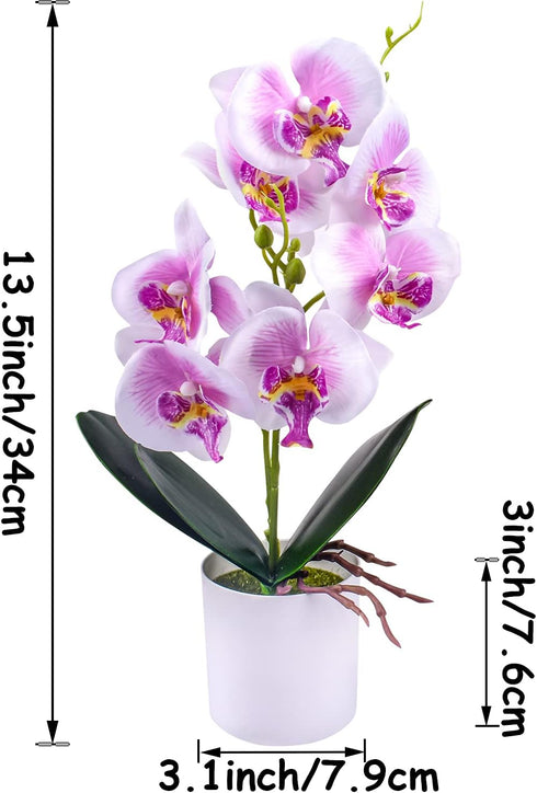 XONOR Artificial Orchid Flowers, 2 Pieces Potted Fake Orchids with Plastic Vase for Table Centerpiece Home Decor Office Wedding Party Decoration...