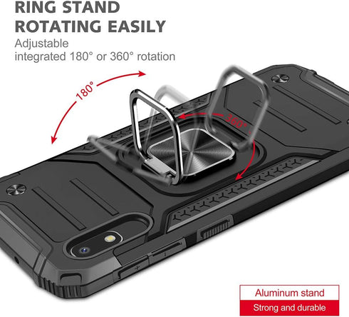 Samsung Galaxy A10e Case, Samsung a10e Case, with Tempered Glass Screen Protector, Hard Rubber Bumper with 360° Rotation Ring Kickstand Cases for ...