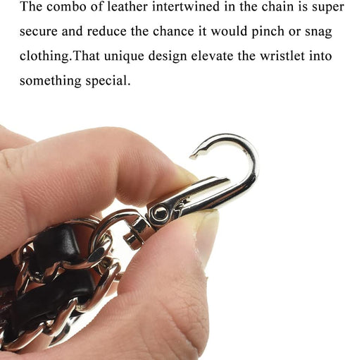 HAHIYO 7.9 inches Length 12mm Width Chain Strap Wristlet Black Leather Intertwined with Silver Chain Prevent Snag Easy Match Purse Accessories Rep...
