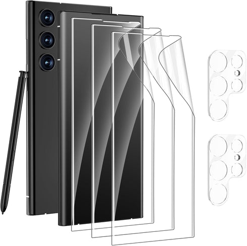 for Samsung Galaxy S24 Ultra Screen Protector 3 Pack TPU Protective Films with 2 Pack Transparent Lens Protector for Samsung S24 Ultra Touch Sensi...