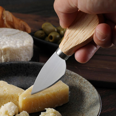 Mini Cheese Knife Set with wood Handle - Stainless Steel Charcuterie Knife Set with 4 Fruit Forks & 4 Small Spoons - Compact Cheese Cutter Set for...