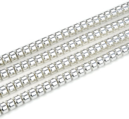 1 Strand Adabele Grade A Natural Hematite Silver Plated Healing Gemstone 6mm x 4mm Round Rondelle Loose Beads Gem Stone Spacer (90-94pcs) for Craf...