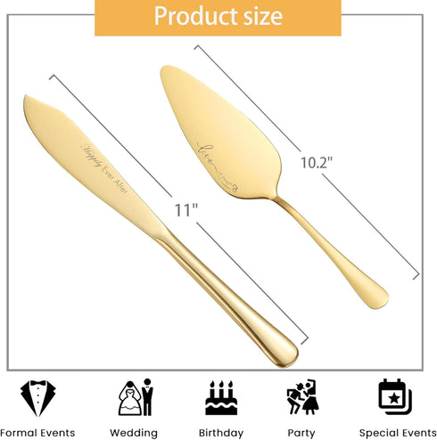 Wedding Cake Knife and Server Set, Cake Cutting Set for Wedding, Mr and Mrs Forks Cake Cutter Set for Wedding Anniversary Bridal Shower Gifts (Gol...
