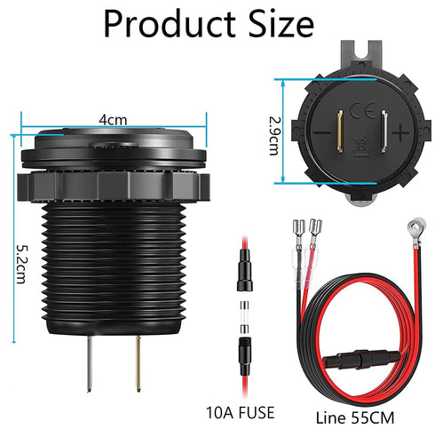 arfour 12V QC3.0 Dual USB Socket Waterproof dustproof Power Charger USB for Cell Phone Tablet Light......
