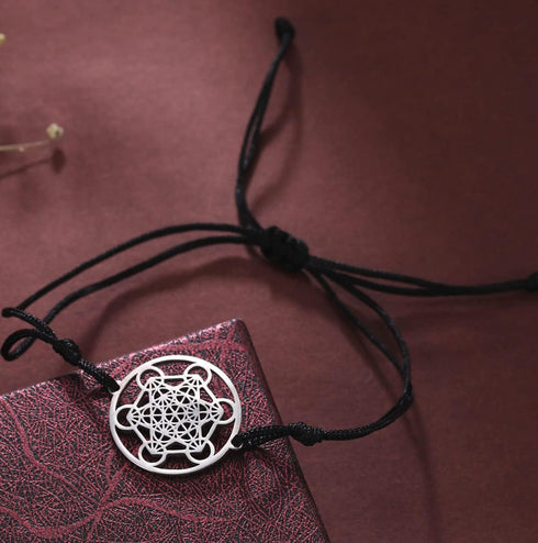 Metatron's Cube Bracelet For Women Men Stainless Steel Geometry Hollow Out Style Charm Angel Seal Circle Star Of David Pendant Double Rope Bracele...