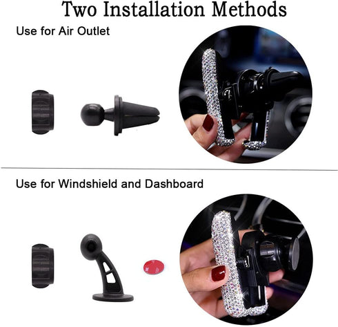 SUNCARACCL Bling Car Phone Holder Mini Dash Air Vent Automatic Phone Mount Universal 360°Adjustable Crystal for Women and Girls (White)......