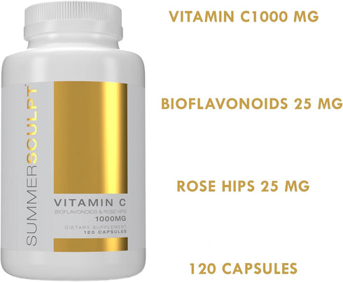 Vitamin C 1000 mg Daily Immune Support with Rose Hips & Citrus Bioflavonoids Healthy Skin & Joints Buffered Non-GMO Non Acidic, 120 Capsules...