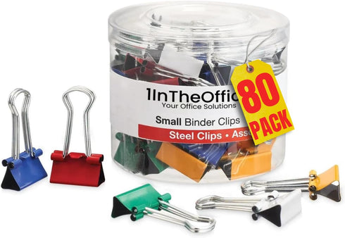 1InTheOffice Small Binder Clips 3/4 Inch, Mini Paper Binder Clips, Assorted Colors (80 Pack)...