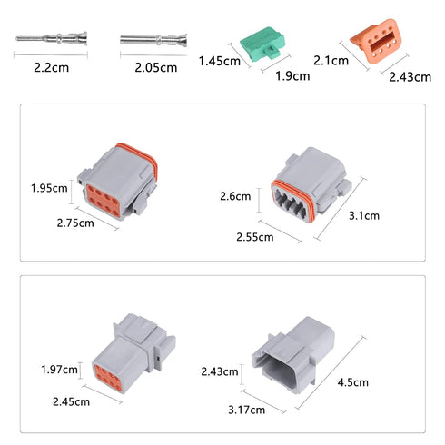 MUYI 5 Kit 8 Pin Way DT Series Connector Gray Receptacle IP67 Waterproof Heavy Duty 14-18 AWG 13 Amps Continuous DT04-8P DT06-8S w/Wedge Lock W8P ...