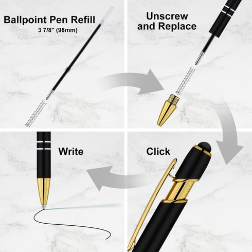 12 Pack Black Gold Ballpoint Pen with Stylus Tip, 1.0 mm Black Ink Smooth Writing Pens, Metal Stylus Pens for Touch Screens......