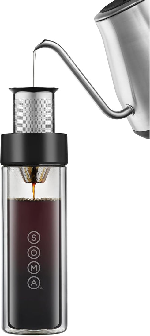SOMA Double Wall Glass Tea and Coffee Cold Brew Bottle, Black, 12oz (SM18501K)...