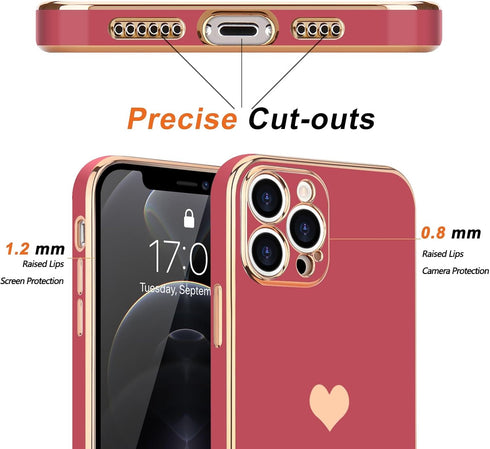 Teageo for iPhone 12 Pro Max Case for Women Girl, Cute Love-Heart Luxury Bling Soft Back Cover, Raised Camera Protection Bumper, Silicone Shockpro...