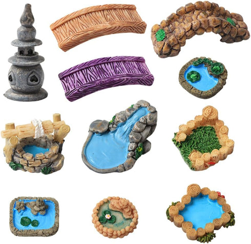 11Pcs Miniature Garden Bridge Figurines Mini Water Well Figurines Miniature Lawn Patio Yard Ornament Figurines for DIY Craft Garden Outdoor Decor ...