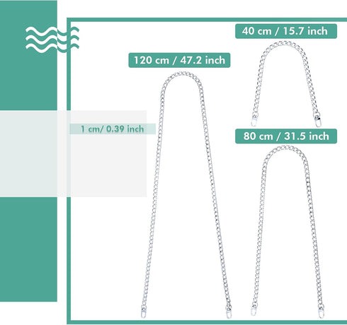 Waydress Replacement Purse Chain Strap Flat Iron Bag Chains Shoulder Straps Purse Link, with Metal Slide Hook Buckles for DIY Handbags Craft, 47.2...