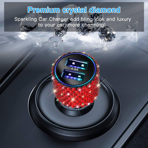 OTOSTAR Dual USB Car Charger, 4.8A Output, Bling Crystal Diamond Car Decorations Accessories Fast Charging Adapter for iPhones Android iOS, Samsun...