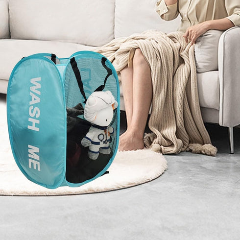 2Pack Mesh Pop Up Laundry Hamper, Foldable Laundry Basket with Side Pocket for Nursery Room, Laundry Room, Travel, Cruise (Black+Blue)...
