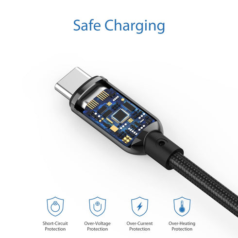 SOOPII 100W 10ft USB C to USB C Cable Fast Charge, Nylon Braided Cable with LED Display for lPhone 15/15 Pro/15 Plus/15 Pro Max,lPad Air,MacBook P...