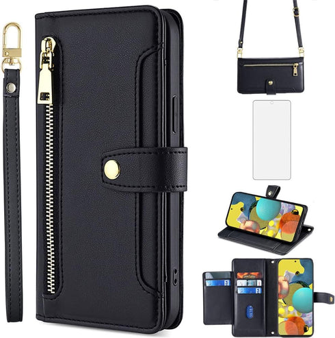 Asuwish Phone Case for Samsung Galaxy A51 5G/A 51 5G UW Verizon Wallet Cover and Screen Protector Zipper Leather Flip Credit Card Holder Slot Stan...