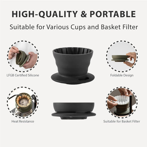 Collapsible Coffee Dripper, Portable Basket Pour Over Coffee Maker, Silicone Reusable Single Cup Maker(1-2 Cup) (Gray)...