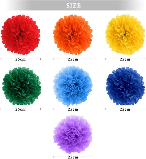 Binpeng Rainbow Paper Pom Poms Hanging Paper Flower Ball Wedding Party Celebrations Decorations Outdoor Decoration Flowers Craft for Party Birthda...