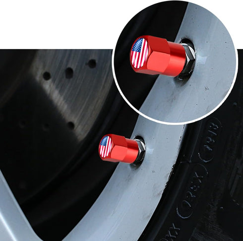 American Flag Tire Valve Stem Caps, 8 Pcs Tire Air Cap Covers, Aluminum Alloy Hexagon Wheel Valve Cap with Leak-Proof Rubber O-Ring for Car Truck ...