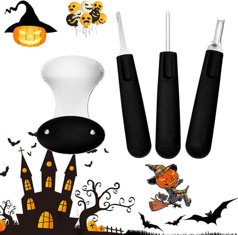 Diravo Kit-Includes 4 10 Stencils, Heavy Duty Stainless Steel Tool Set, Used As a Carving Knife for Pumpkin Halloween Decoration, one size, Black-...