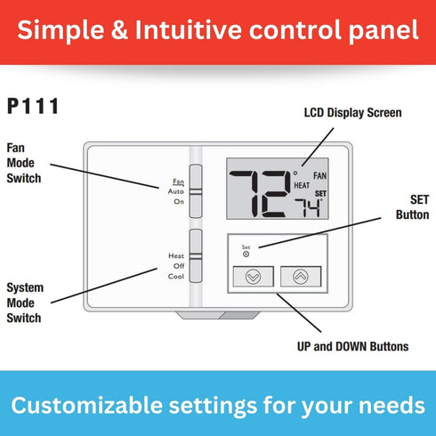 Lux Pro P111 Non-Programmable Thermostat; 1 Heat, 1 Cool; Batteries Included...