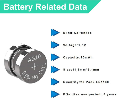 20 Pack LR1130 AG10 389 1.5V Button Coin Cell Battery...