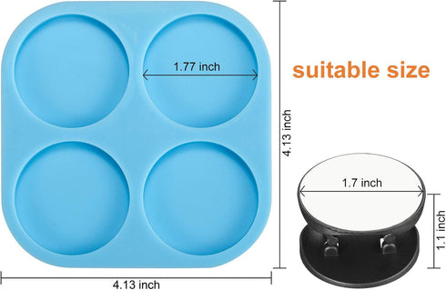 Phone Grip Mold 4 Circle Shape Epoxy Resin on Top Phone Grip Mold with 10 Pieces Blank Sublimation Holders Circle Silicone Molds for DIY Design(Bl...