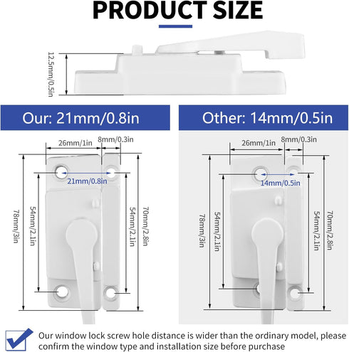 Window Sash Locks, 4 Pack Window Latches Replacement Sash Locks White Screw Hole Spacing 21mm/0.8in Fits Vinyl Single or Double and Vertical or Ho...